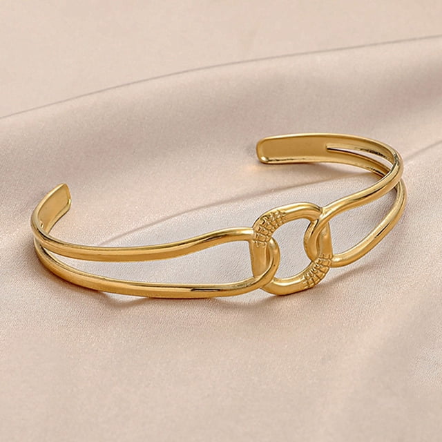 Xihbxyly Brazalete de Acero Inoxidable, Pulsera Geométrica En Forma de C, Diseño Abierto de Moda, Elegante Estilo de Líneas Entrelazadas, Perfecto para Fiestas o Banquetes, Regalo para Seres Queridos