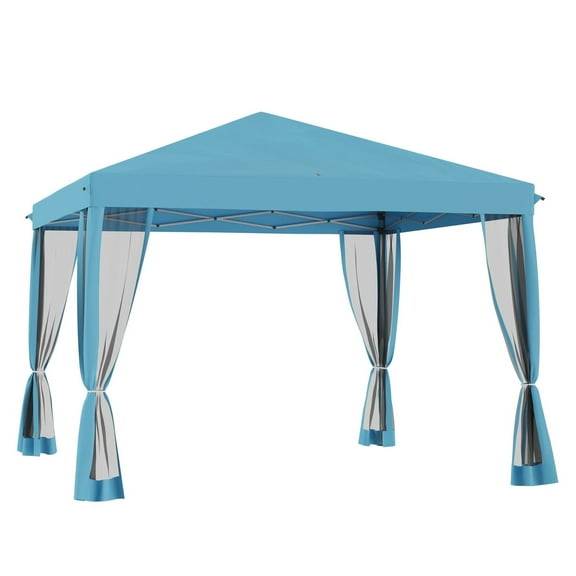 SAZYY Outdoor 10x10 Patio Pop Up Gazebo Canopy with Sidewalls, Easy Setup 4 Mesh Walls for Party Events, Light Blue