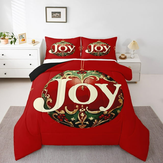 Merry Christmas Toddler Bedding Set,Happy New Year Comforter Set,Red Christmas Down Comforter,Xmas Snowflake Bed Set Microfiber