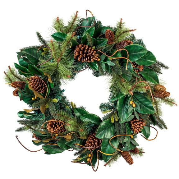 Village Lighting 30 in. Pre-Lit LED Wreath - Magnolia Leaf