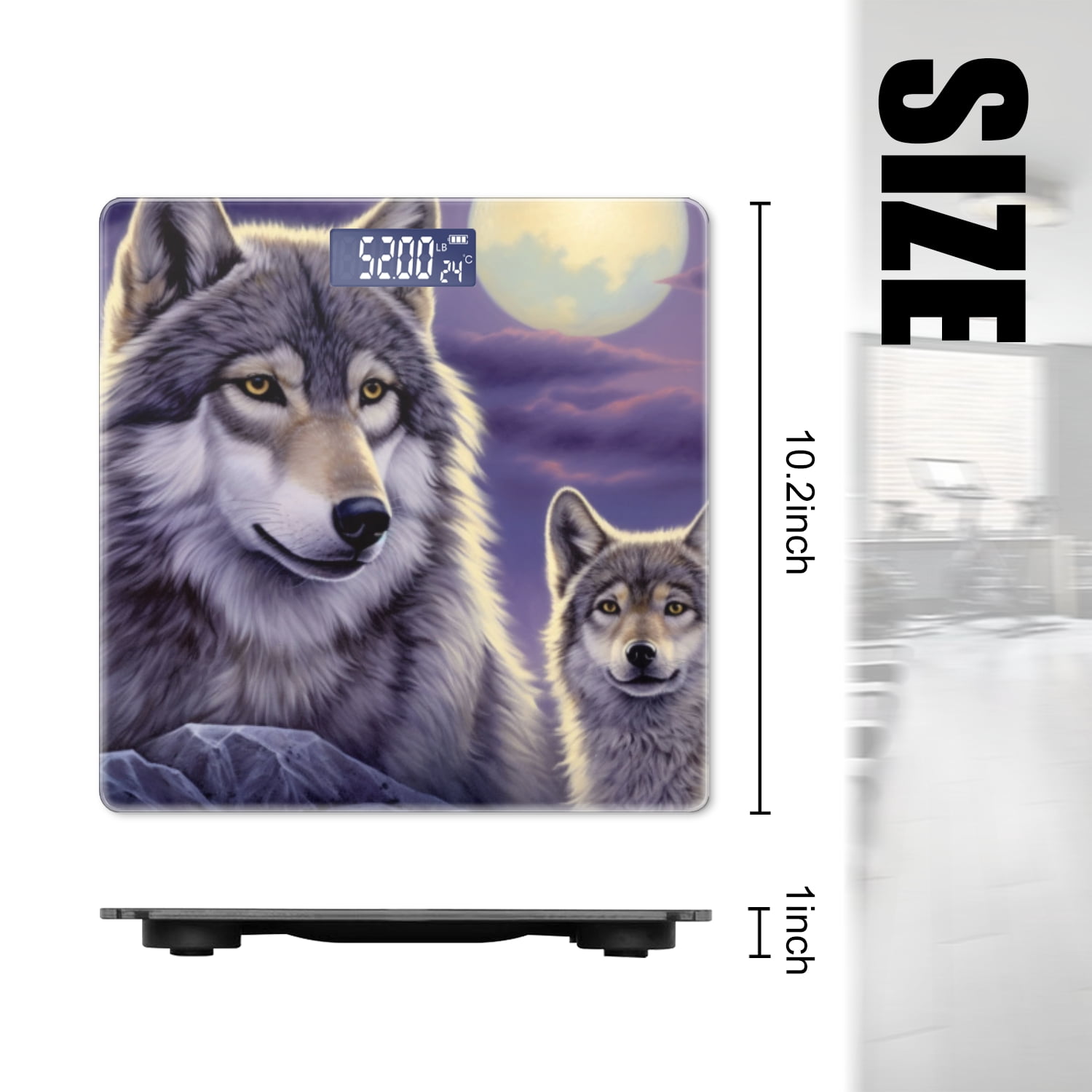 High Precision Body Weight Scale Smart Bathroom Scales with Large LCD Display(400lbs),Decorative for Bedroom-Under The Full Moon Stood The Majestic Gray Wolf