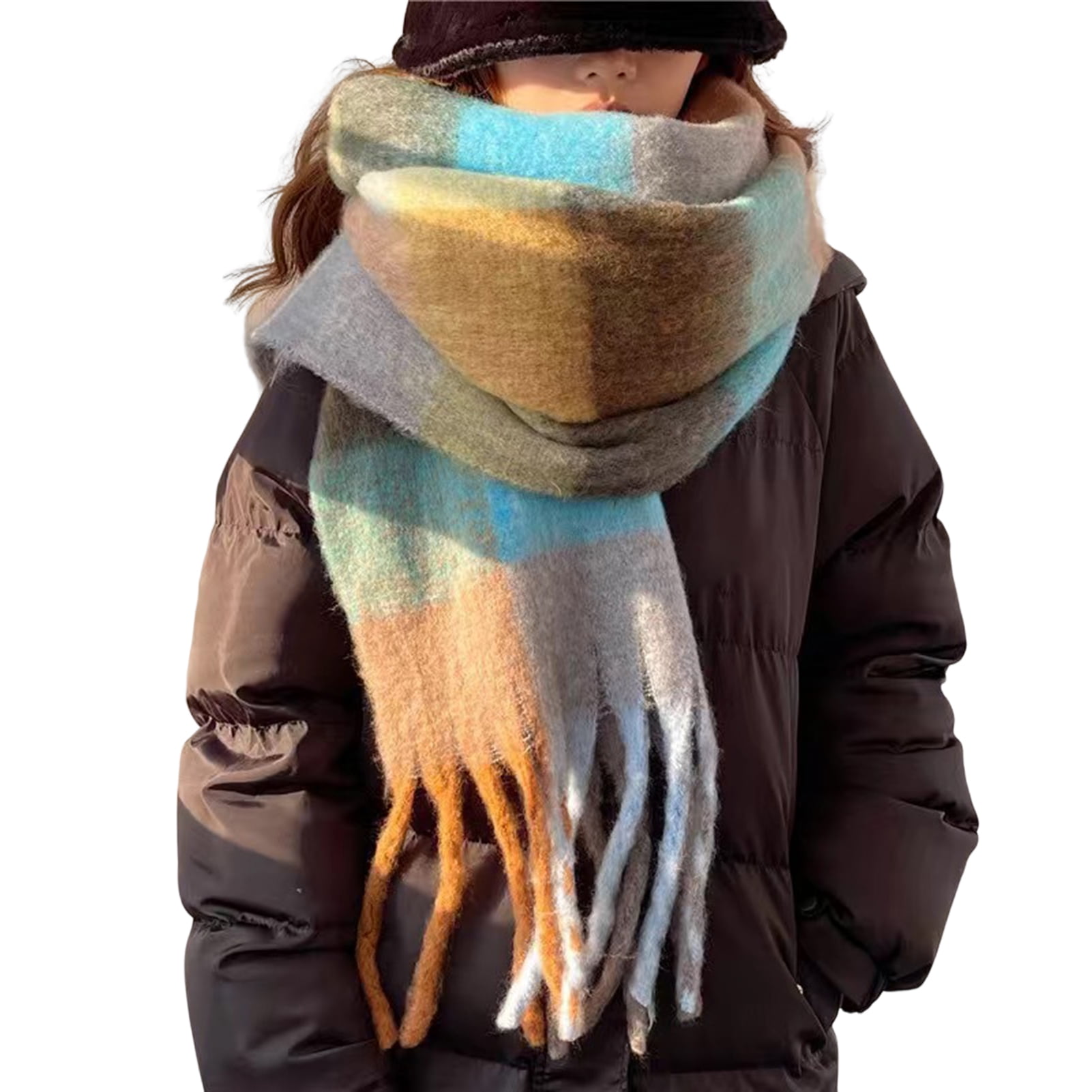 Women Winter Scarf Contrast Color Thicken Soft Tassel Lightweight Keep