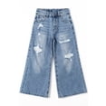 thumbnail image 1 of KIDSCOOL SPACE Girls Flare Jeans,Little Big Girl Ripped Wide Leg Soft Denim Pants,5-6 Years, 1 of 5
