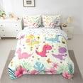 thumbnail image 3 of Manfei Kawaii Dinosaur Kids Bedding Comforter Set 7 Pieces, Cartoon Palm Plant Full Bedding Set, Rustic Flower Floral Reversible Fitted Sheet Flat Sheet, Lightweight Room Decor, 3 of 8