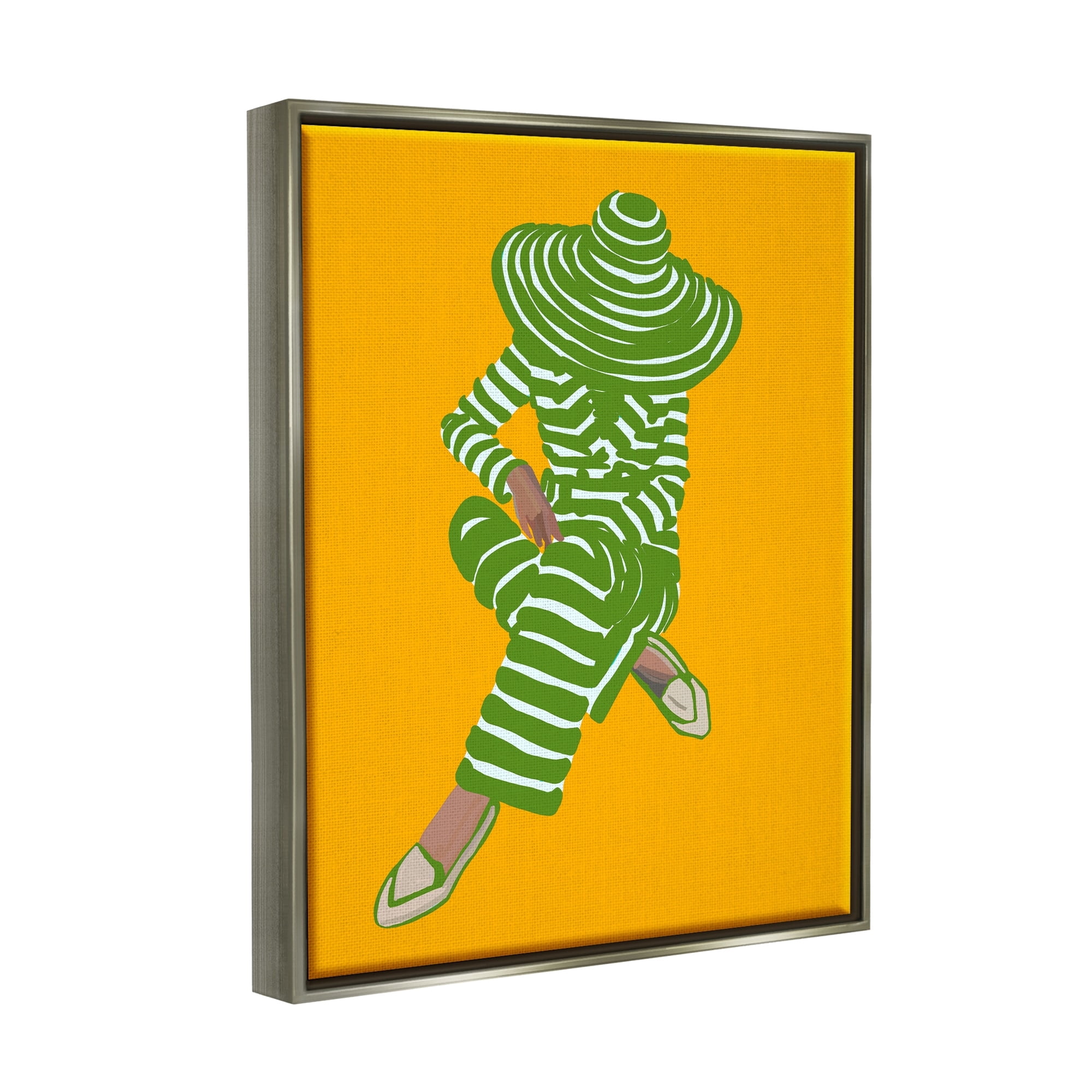 Stupell Industries Patterned Stripes Fashion Outfit Modern Woman Sitting Graphic Art Luster Gray Floating Framed Canvas Print Wall Art, Design by Amelia Noyes