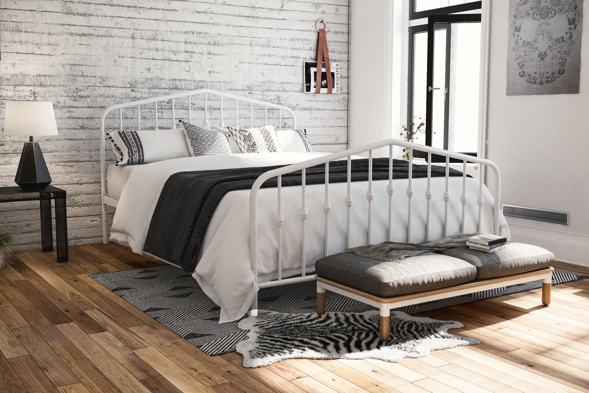 Novogratz Bushwick Metal Bed In White Queen Size Com