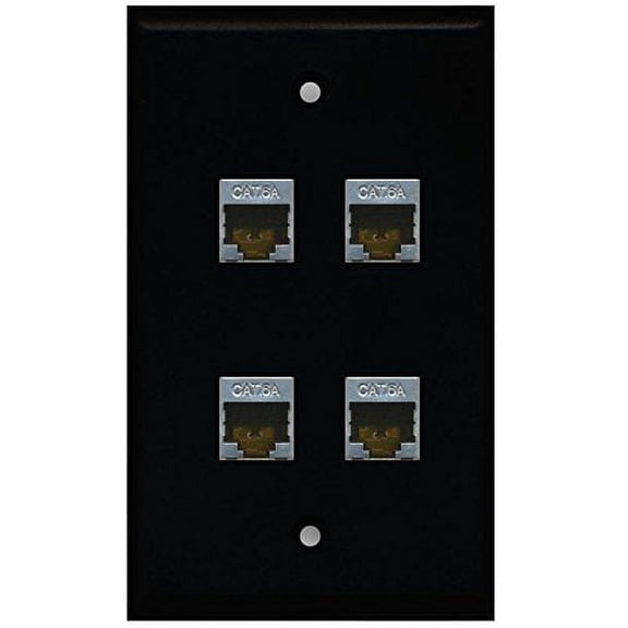 RiteAV - (1 Gang Flat 4 Port Cat6a Jack Ethernet Wall Plate Black