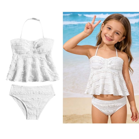 Swimsuit for Tween Girls Backless Halter Two Piece Swimwear with Chest Pad Tween Bathing Suits 10-11 Years