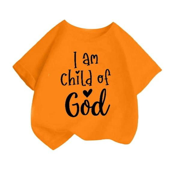 Curuila Kid Girls Tops Letter Print Crew Neck Short Sleeve Tee Summer Casual Loose T Shirt Orange Size 4-6 Years