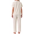 thumbnail image 3 of INSPIRE CHIC Women Button Up Pajama Sets Short Sleeve Shirt Long Pants Lounge Set Sleepwear 2026 XL Beige Polka Dots, 3 of 6