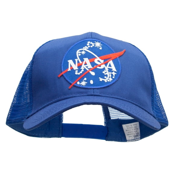NASA Logo Patched Big Size Solid Cotton Twill High Profile Mesh Pro Style Cap - Royal XL-3XL