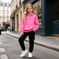 thumbnail image 2 of Girls Tracksuit Solid Color 2 Piece Back to School Outfit,Long Sleeve Pullover Hoodie & Elastic Sweatpants for School Daily Wear 2-3 Years, 2 of 4