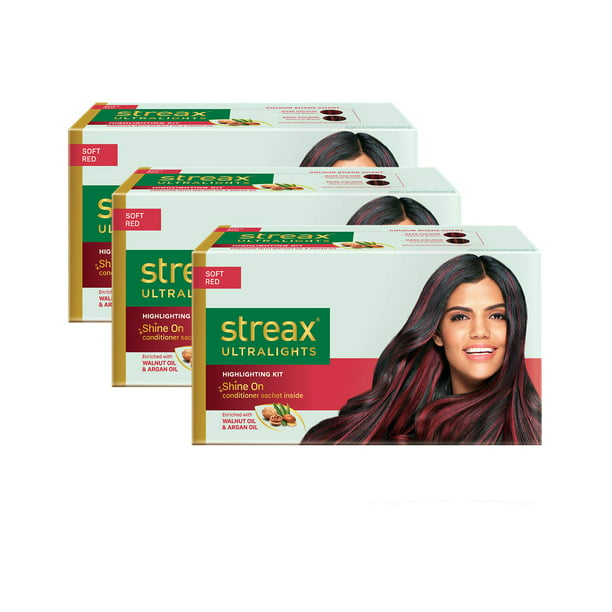 Streax Ultralights Highlighting Kit for Women & Men | Soft Red | Contains  Walnut & Argan Oil | Shine On Conditioner | Longer Lasting Highlights, 60  ml (Pack of 3) 