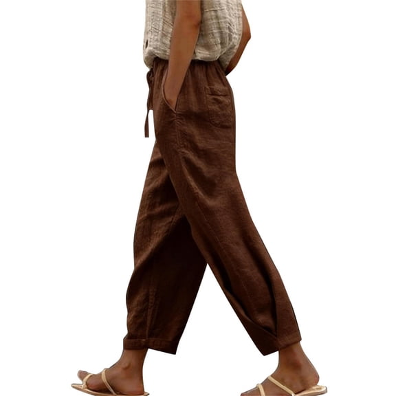 Women's Pants Fashion Casual Pants For Women Cotton And Linen Spring Pants Solid Color Casual Daily Side Pocket Elastic Waist Pants