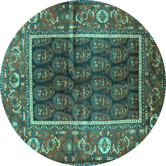 Ahgly Company Machine Washable Indoor Round Persian Turquoise Blue Traditional Area Rugs, 7' Round