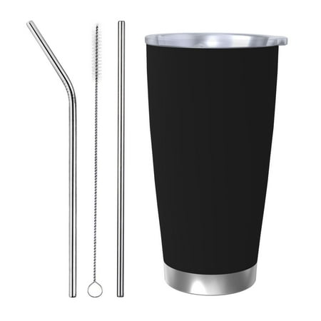 

Uemuo Black Print Travel Coffee Mug 20oz Double-walled Car Cup Stainless Steel Insulated Tumbler Leak-proof Travel Cup Reusable Straw Car Cup-Straw Three-piece Set