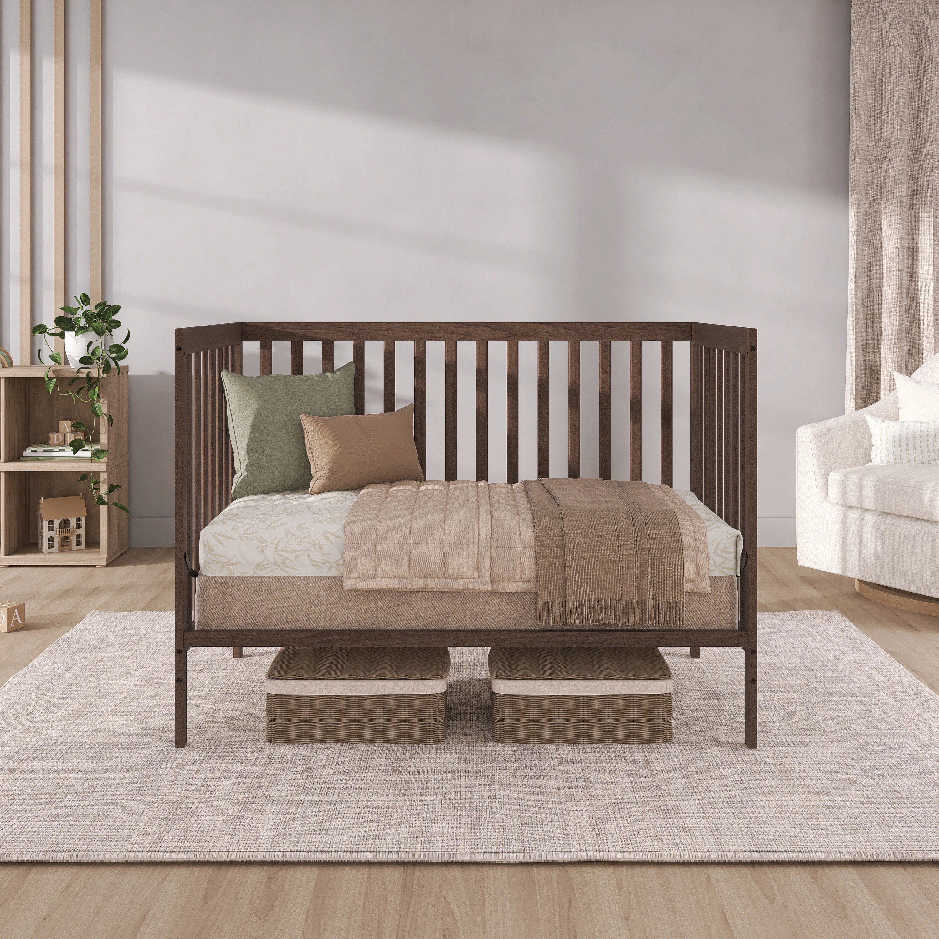 Dream On Me Synergy 5-in-1 Convertible Crib, Greenguard Gold Certified, Smokey Oak