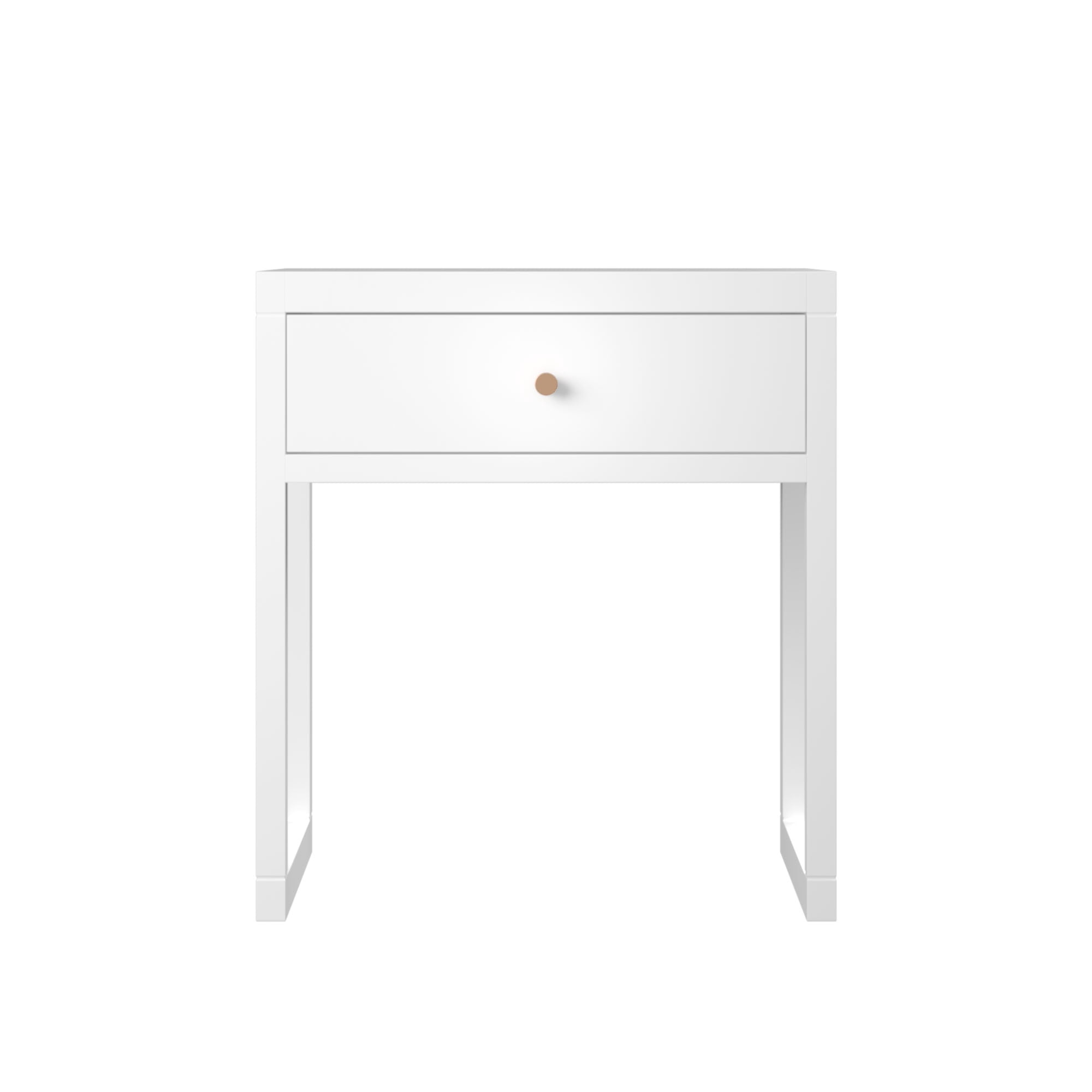 MAYEERTY Modern Nightstand with Drawer, Compact Bedside End Table with Wood Knob & Open Frame Base, for Bedroom Apartment Living Room Small Spaces, White