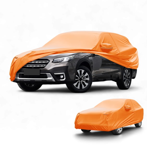 Funda para Coche Única Bargains Impermeable para Todo Clima Automotriz Exterior Anti-UV Protección Sol Lluvia Funda Exterior Completa para Subaru Outback 210D-PU Naranja con Franjas Reflectantes