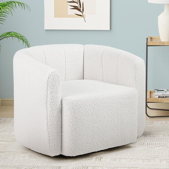 1 Boucle Barrel Swivel Accent Chair - Sherpa Upholstered Round Armchair in