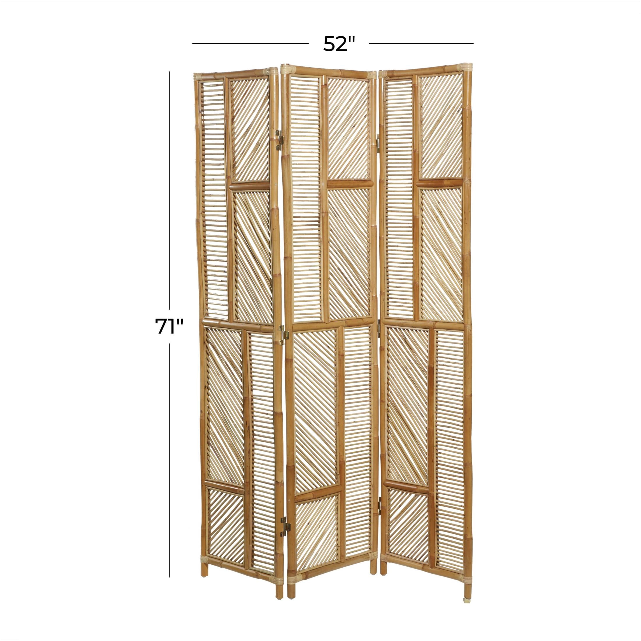 DecMode 52" x 71" Brown Wood Geometric Hinged Foldable Partition 3 Panel Room Divider Screen, 1-Piece