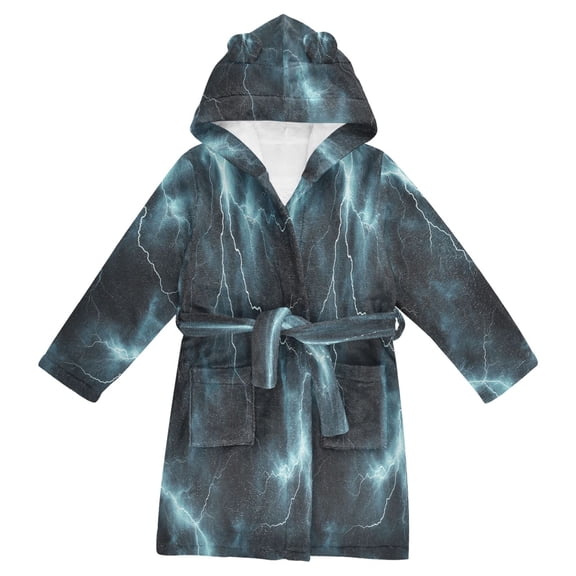 FORMRS Niños Bathrobe Unisex Hooded Robe Soft Plush Pajamas Sleepwear, Size 2-3T, Lightning Pattern