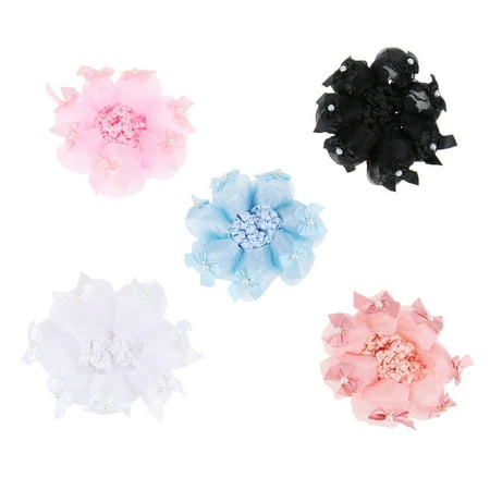 

5pcs Ruffles Hair Nets Heardresses Elastic Hair Snood for Ballet Dance Performance (Black Light Pink Sky-blue Red and White)