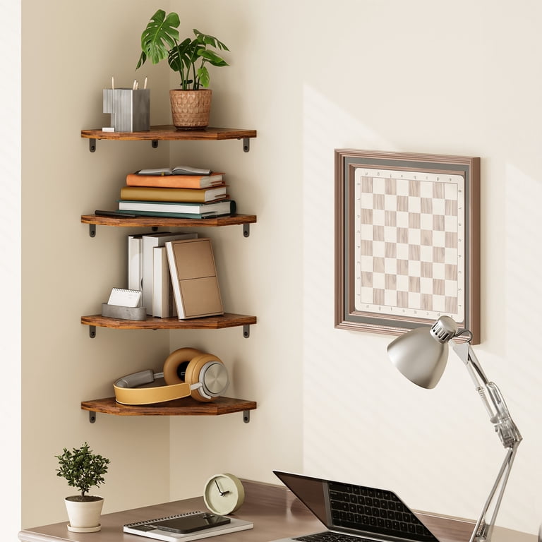 Fairy 4-Tier Rustic Brown Corner Floating Shelves photo 7
