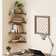 Fairy 4 Tier Rustic Brown Corner Floating Shelves for Wall, Farmhouse Corner Shelf Unit