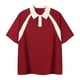 thumbnail image 1 of Blusa y camisa de manga corta con cuello vuelto para hombre, de algodón, con botones, informal, de color liso y bloques de color, con mangas raglán, 1 of 5