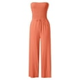 thumbnail image 4 of Women's Jumpsuits Casual Solid Ruffle Lace Sleeveless Lace Up Medium Length Straight Trouserss Romper,Orange,S, 4 of 5