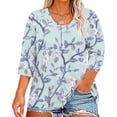 thumbnail image 2 of Mlqidk Women's Plus Size Tops Summer Plus Size Spring Tops Button Henley Shirts Floral Print 3/4 Sleeve Tops Dressy Casual Graphic Tees Plus Size Womens Clothes Mint Green 5XL, 2 of 6