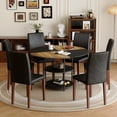 thumbnail image 3 of Table And Chair Set.A 47.3-Inch Diameter Modern Spliced Color Circular Dining Table - Double-Layer Storage. 6 Black Pu Dining Chairs, Simple And Versatile, Comfortable And Accompanied. 92768, 3 of 16