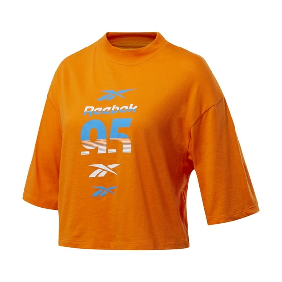 Reebok Womens 95 Crop Graphic T-Shirt, Orange, Small