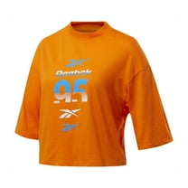 Reebok Womens 95 Crop Graphic T-Shirt, Orange, Small