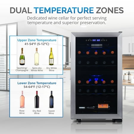 NewAir - Freestanding 28 Bottle Dual Zone Compressor Wine Fridge - Stainless Steel