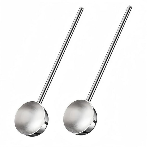 Cucharón de sopa pequeño SUS304, cuchara profunda de metal de acero inoxidable con boquilla para verter, salsas de mango largo de 2 oz, juego de 2 paquetes (10,5 pulgadas)
