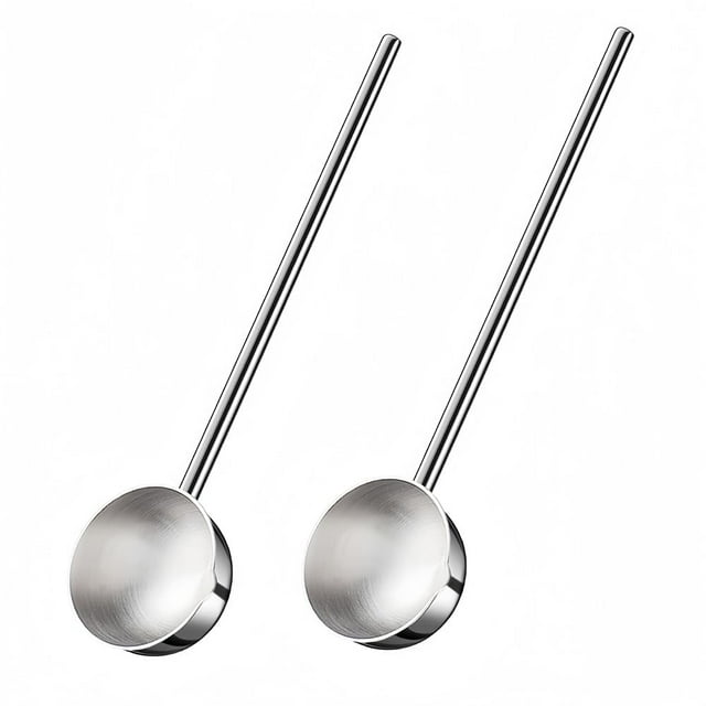 Cucharón de sopa pequeño SUS304, cuchara profunda de metal de acero inoxidable con boquilla para verter, salsas de mango largo de 2 oz, juego de 2 paquetes (10,5 pulgadas)