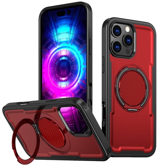 Designed for iPhone 16 Plus Case with Kickstand [Military Grade Drop Protection][Magnetic Compatible with Mag-Safe] Shockproof Phone Case with Secure Ring Holder for iPhone 16 Plus, Red