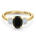 thumbnail image 3 of Gem Stone King 18K Yellow Gold Plated Silver Ring Onyx Moissanite (2.06 Cttw), 3 of 7