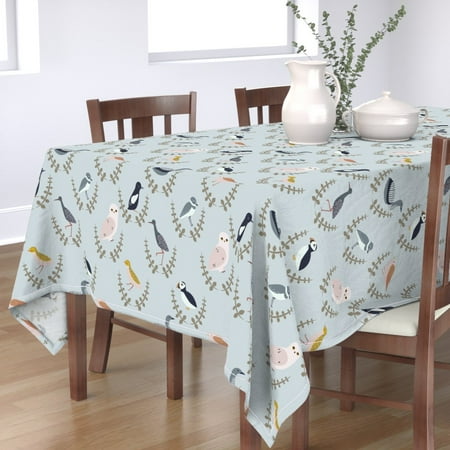 

Cotton Sateen Tablecloth 70 Square - Birds Scandinavia Scandinavian Scandi Art Puffin Owl Gender Neutral Baby Arctic Print Custom Table Linens by Spoonflower