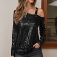 thumbnail image 2 of Womens Sparkle Top 2026 Spring Fashionable Long Sleeve Off Shouder Strappy Sequin T Shirts Going out Tops Rave Outfits, 2 of 4