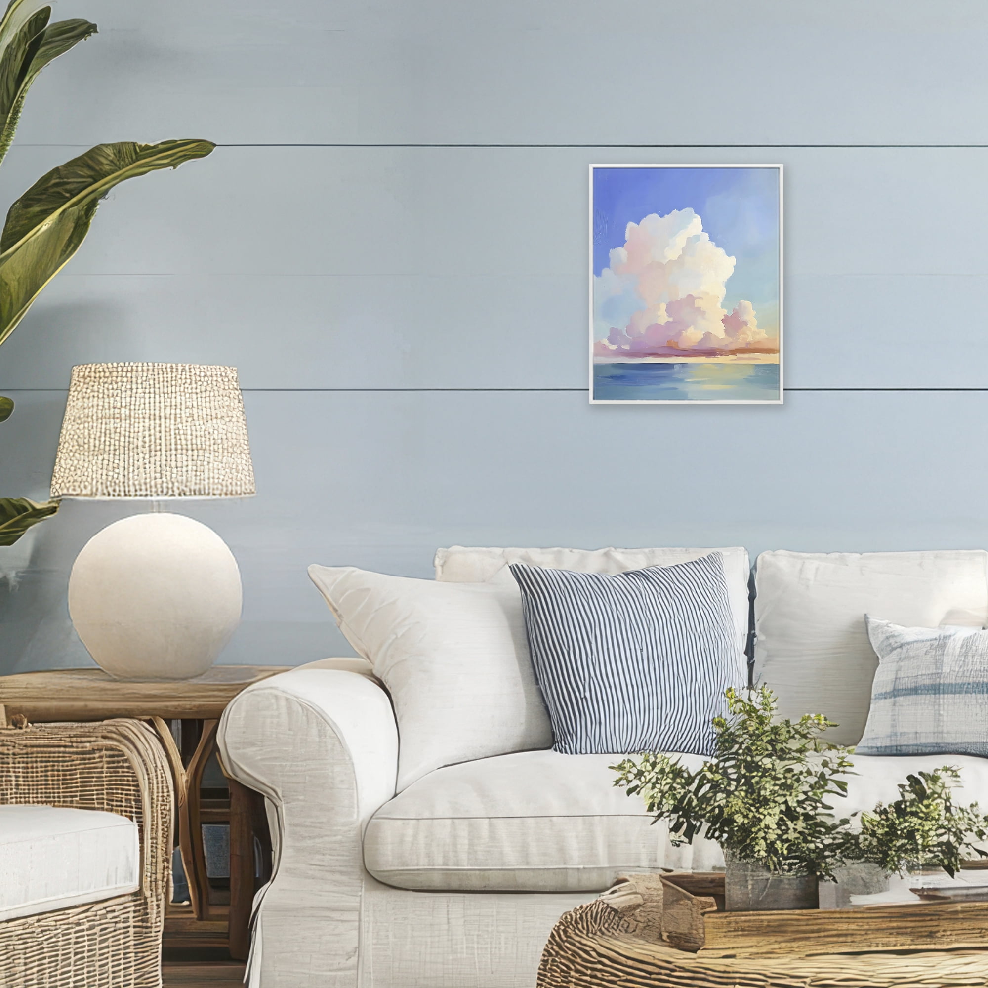 Stupell Industries Dreamy Pastel Clouds over Sea White Framed Giclee Art, design by The Prints Vibe