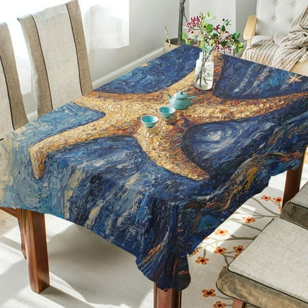 

WOBOGO Giant Starfish Oil Painting Square Tablecloth 60×60in Polyester Fabric Tablecloth Washable Dust Resistant Wrinkle Resistant
