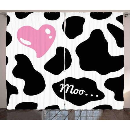 Cow Print Curtains 2 Panels Set Camouflage Hide Pattern In Black