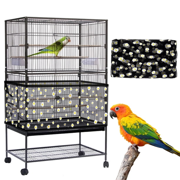 Daoeny Cubierta grande para jaula de pájaros, atrapasueños, red de malla de nailon suave ajustable con patrón de margaritas, cubierta para jaula de pájaros, falda, protector de semillas para loros, pe