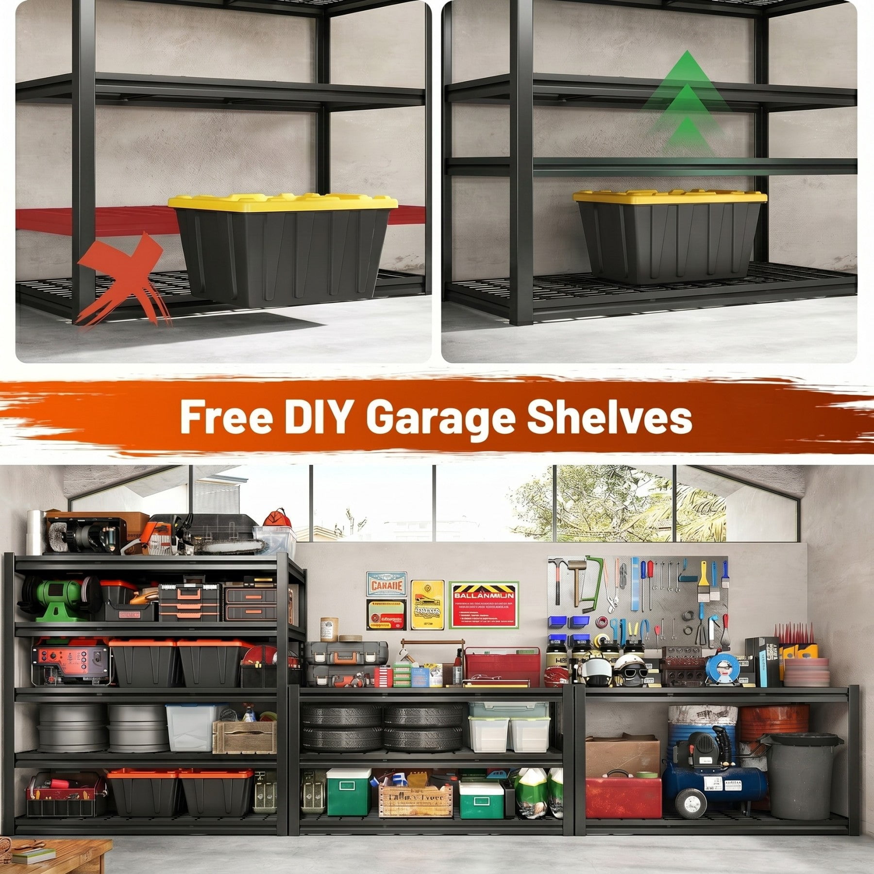 Sailvan 3500LBS Heavy Duty Garage Shelving, 5-Tier Adjustable Metal Storage Shelves, Industrial Steel Utility Rack, 60"W x 24"D x 72"H,Black