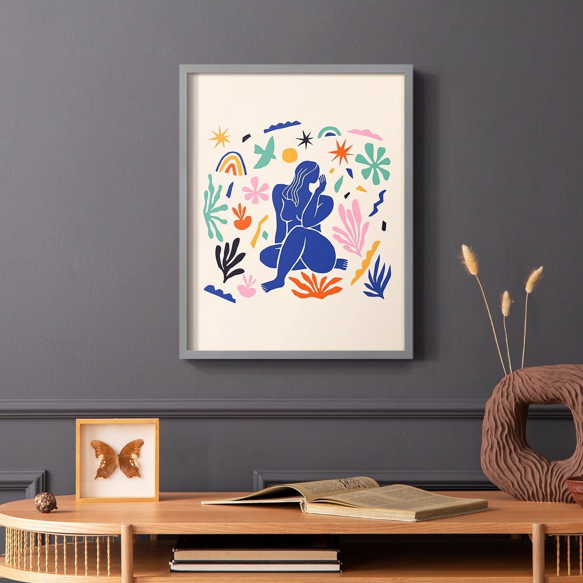 Matisse CDXLIV in Gray Solid Wood Framed Print No Nail Hanging
