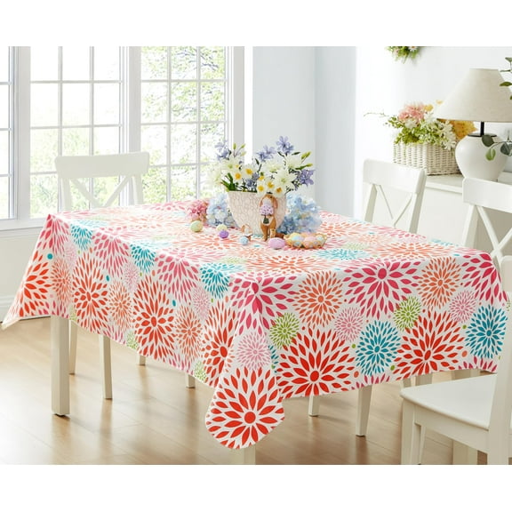 Newbridge Pink Color Burst Celebration 52 x 52 inch Square Flannel Backed Vinyl Tablecloth
