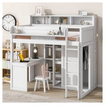 Queen Rattan Headboard Bed with 2 Drawers & Trundle, Gray